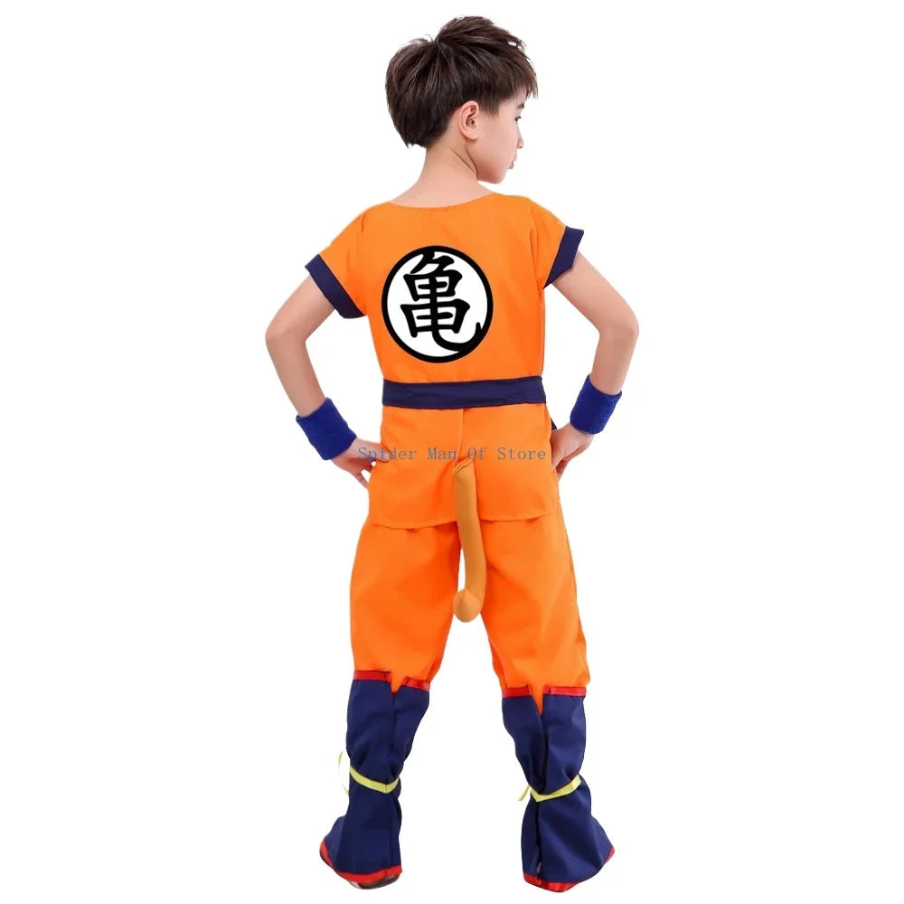 Orange Anime Gi Costume for Kids and Adults, Goku-Inspired Polyester Top and Pants with 5, 6 or 7-Piece Accessory Options for Halloween and Cosplay