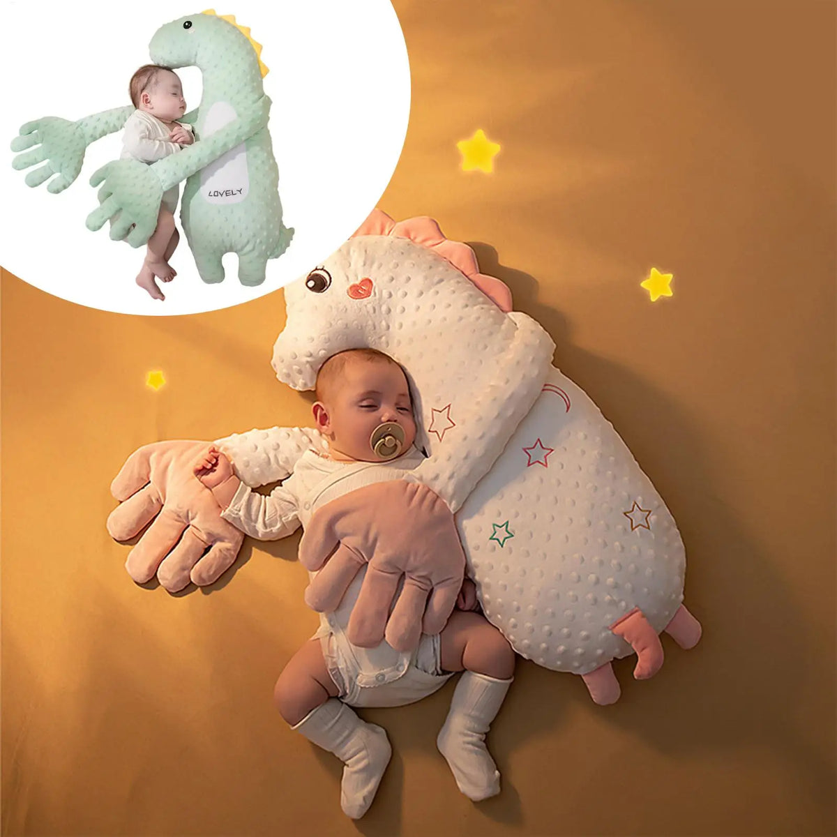 Dinosaur Baby Patting Soother with Remote Control, Plush Double-Arm Design and 3 Adjustable Speeds for Awake Supervised Calming