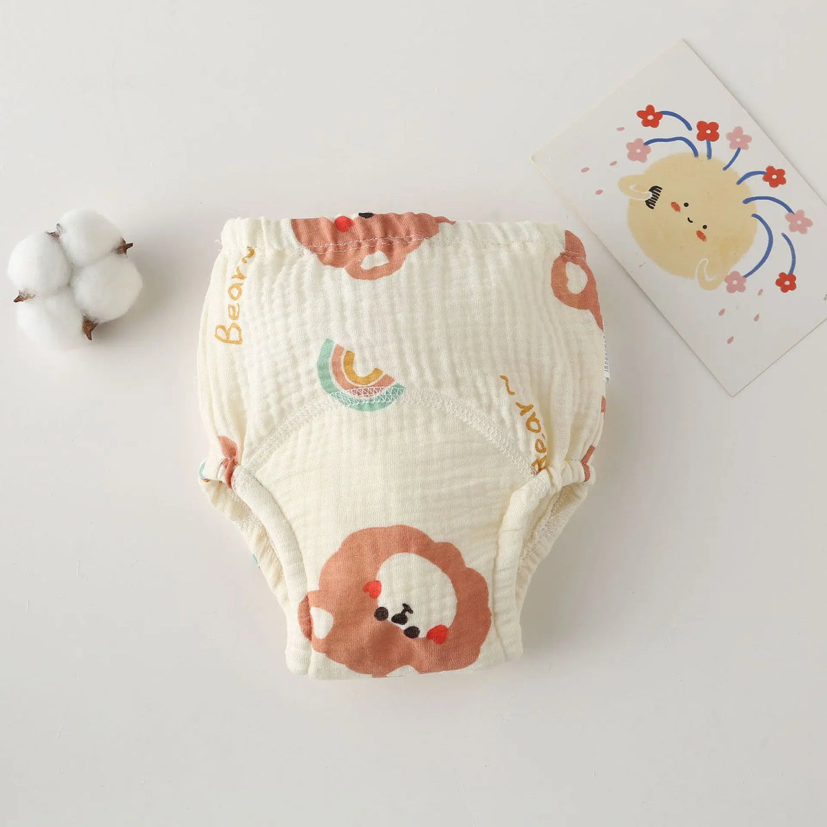 Printed Cotton Potty Training Pants, Single Reusable Learning Underwear with Pull-On Waist for Babies and Toddlers in Sizes 80–110