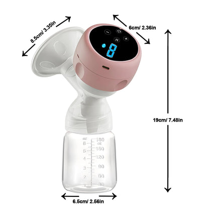 Single Electric Breast Pump in Pink with Integrated Bottle Design, Digital Control Panel, Charging Cable and Accessories for Nursing Moms