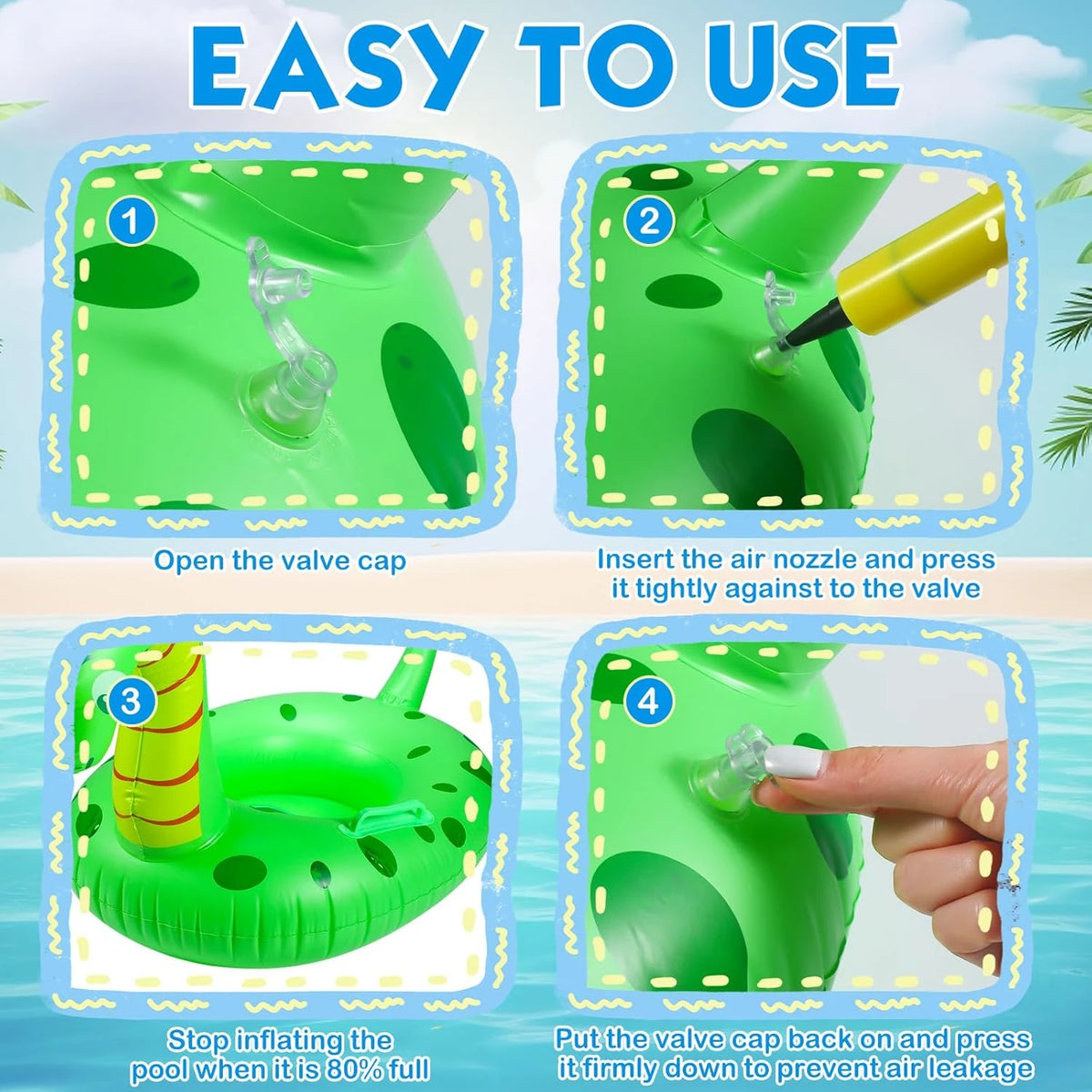 Animal Inflatable Pool Float Seat for Kids, Green Animal-Shaped PVC Swimming Ring for Supervised Summer Pool Play and Outdoor Water Parties