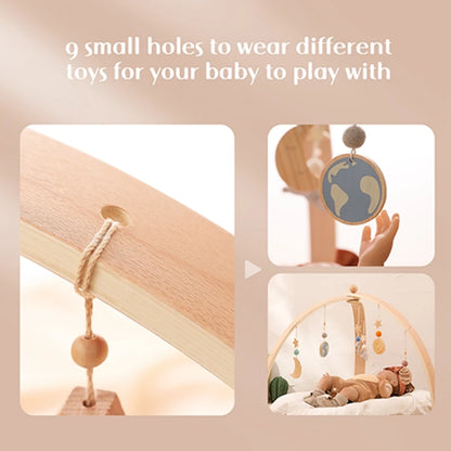 Baby Gym Hanging Toys in Wood and Cotton with Animal, Star and Moon Pendant Designs, Individual or Set Options for Supervised Play