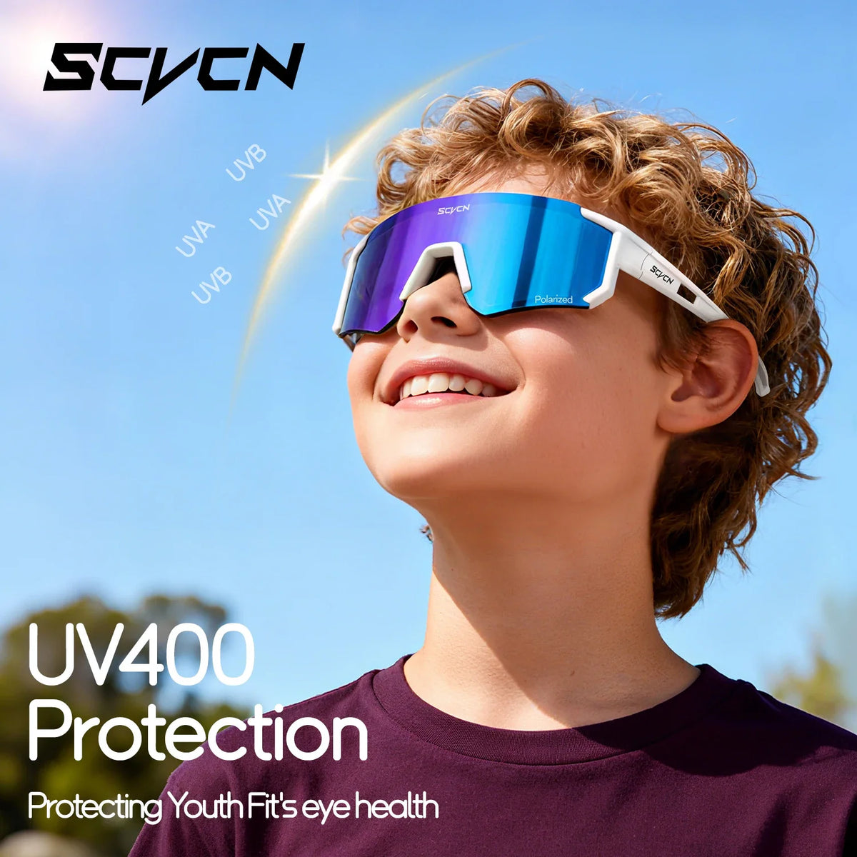 Kids Cycling Sunglasses by SCVCN for Ages 6-14, UV400 TR90 Sports Eyewear with Adjustable Nose Pads and Photochromic or Polarized Options