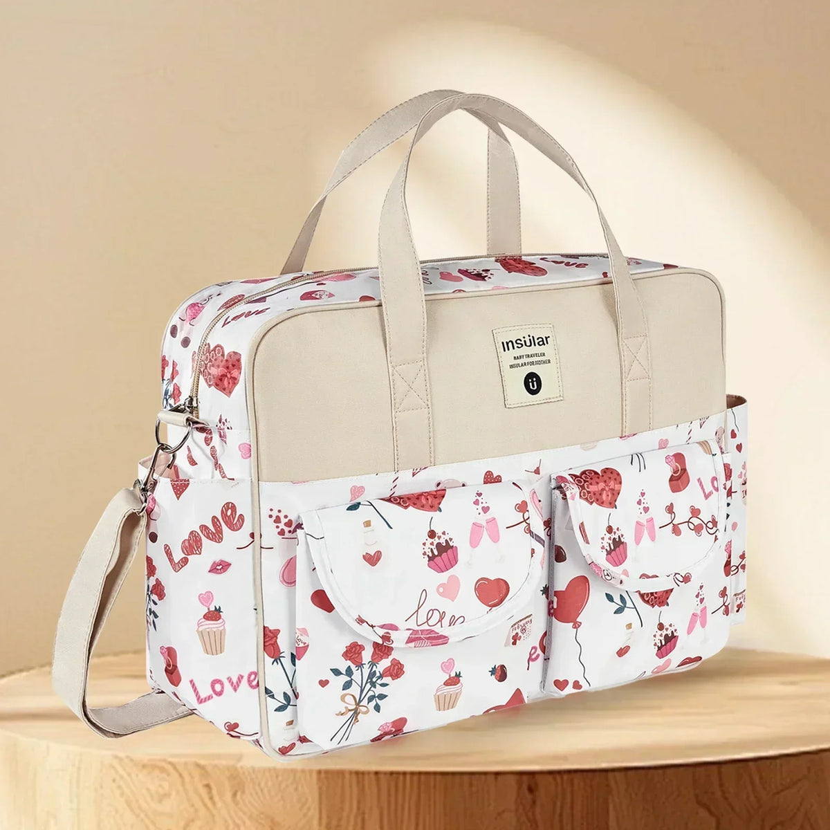 Diaper Tote Bag with Wide Opening and Printed Front Pockets, Large Capacity Baby Essentials Organizer for Moms, Travel and Everyday Outings