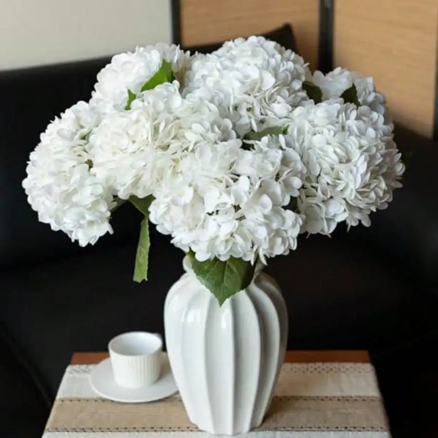 White Artificial Hydrangea Flowers, 4-Piece Large Faux Floral Bouquet for Wedding Centerpieces, Bridal Arrangements, Home, Office and Party Decor