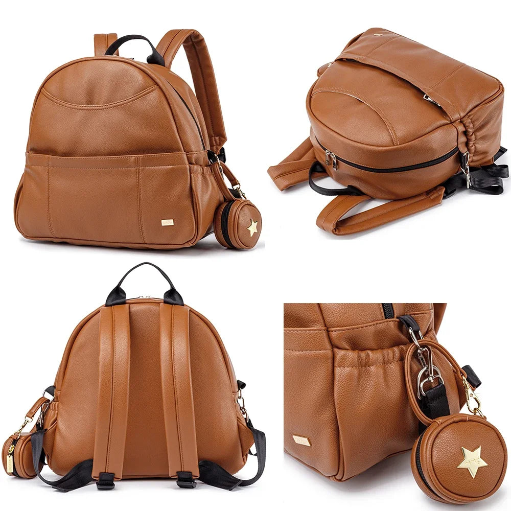 PU Diaper Bag Backpack with Zippered Storage and Front Pockets, 34 x 14 x 32 cm Baby Essentials Organizer for Parents and Everyday Outings