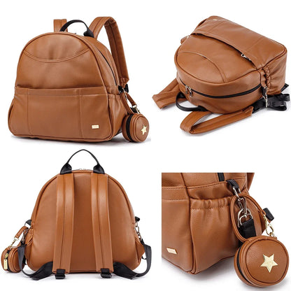 PU Diaper Bag Backpack with Zippered Storage and Front Pockets, 34 x 14 x 32 cm Baby Essentials Organizer for Parents and Everyday Outings