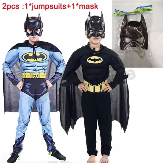 Kids Bat Superhero Costume Jumpsuit with Cape Styling and Optional Mask, Boys Halloween Dress-Up Outfit for Carnival Parties and Pretend Play