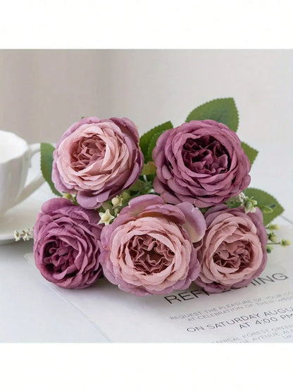 Artificial Peony Flowers, 4-Piece Faux Floral Bouquet for Wedding and Engagement Decor, Home Arrangements and Anniversary Gifts, No Vase Included