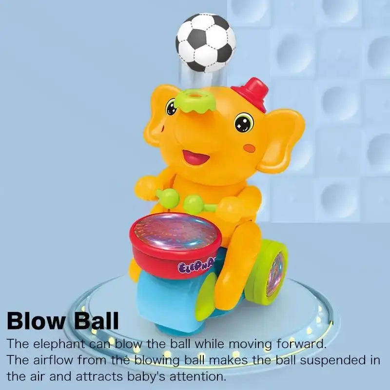 Musical Elephant Crawling Toy with Walking Action, Floating Ball, LED Lights and Drum Sounds for Supervised Baby Floor Play and Gifts