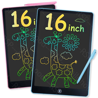 16-Inch Color LCD Drawing Board, Reusable Kids Writing Tablet with Erase Lock Switch and POM Stylus for Doodles, Letters and Number Practice