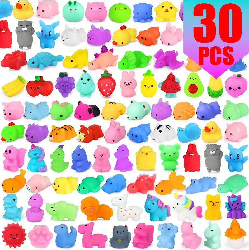 Mochi Squishy Party Favors, Mini Animal and Fruit Squeeze Fidget Toys in Random Assorted Packs for Birthday Goodie Bags and Classroom Prizes