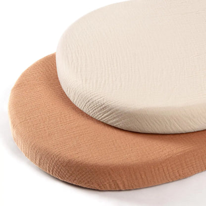 Cotton Bassinet Mattress Covers 2-Pack, Removable Washable Cradle Fitted Sheets with Textured Fabric for Compatible Nursery Mattresses