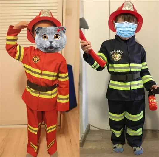 Kids Firefighter Costume for Boys and Girls, Fireman Uniform-Style Outfit for Halloween, Career Day, Costume Parties and Pretend Rescue Play