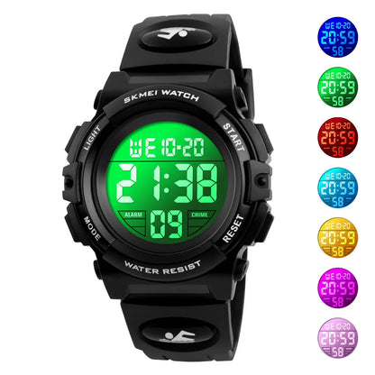 Kids Digital Sports Watch, SKMEI LED Chronograph Wristwatch with 5Bar Water Resistance, Round Display and PVC Buckle Strap for Boys and Girls