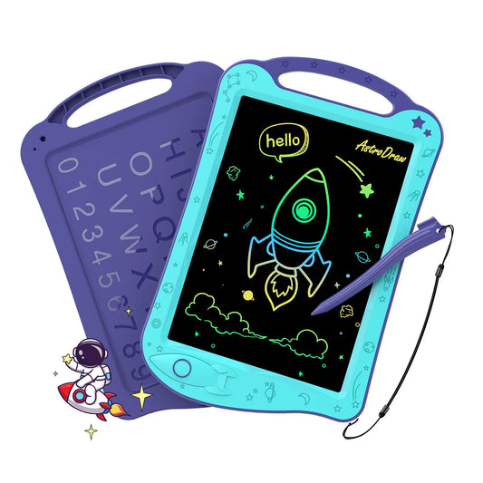 Space Doodle Board for Kids, AstroDraw Color LCD Drawing Tablet with Rocket Erase Button and Tethered Stylus for Travel, Letters and Creative Play