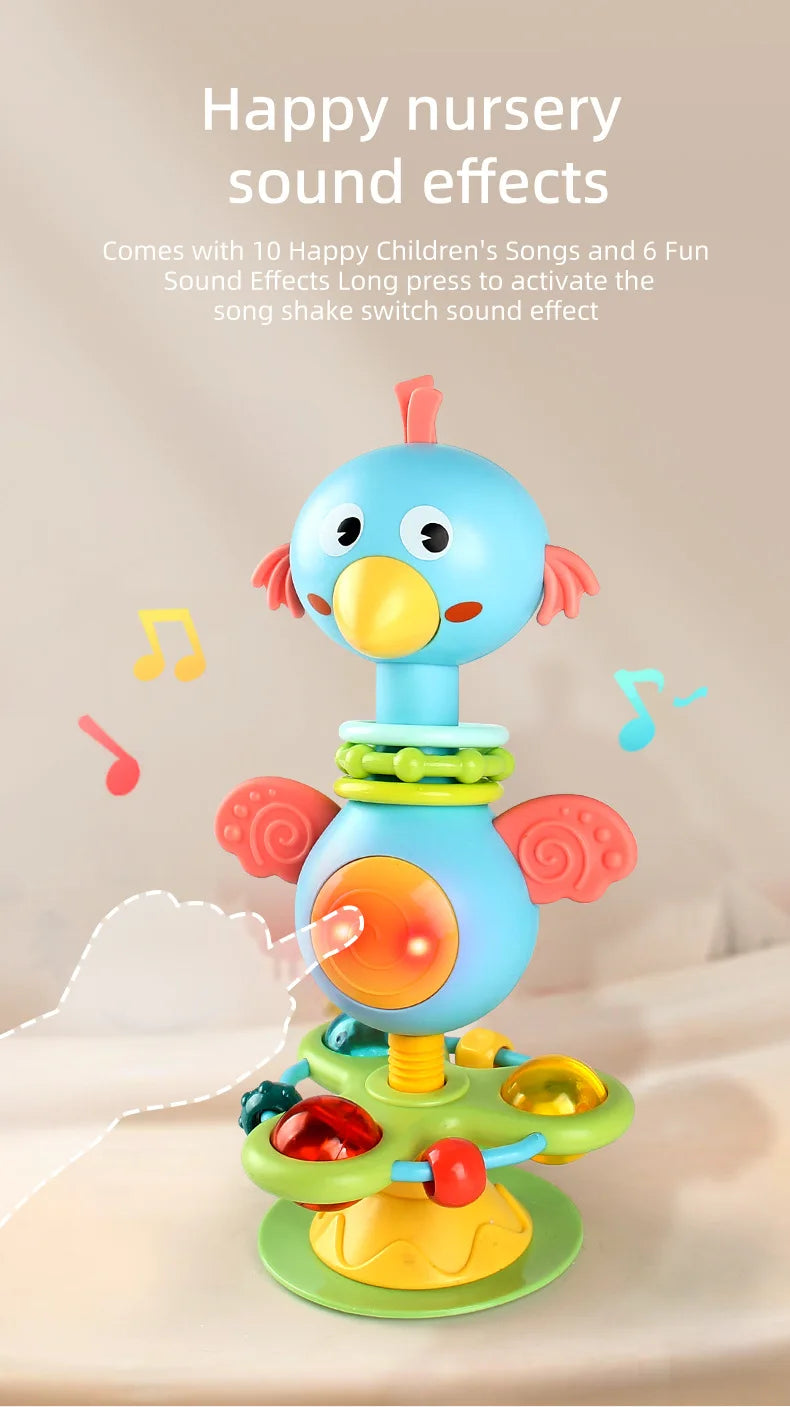 Animal Suction Activity Toy with Colorful Beads and Rattle Rings, Cartoon Tabletop Play Accessory for Supervised Reaching and Hands-On Exploration