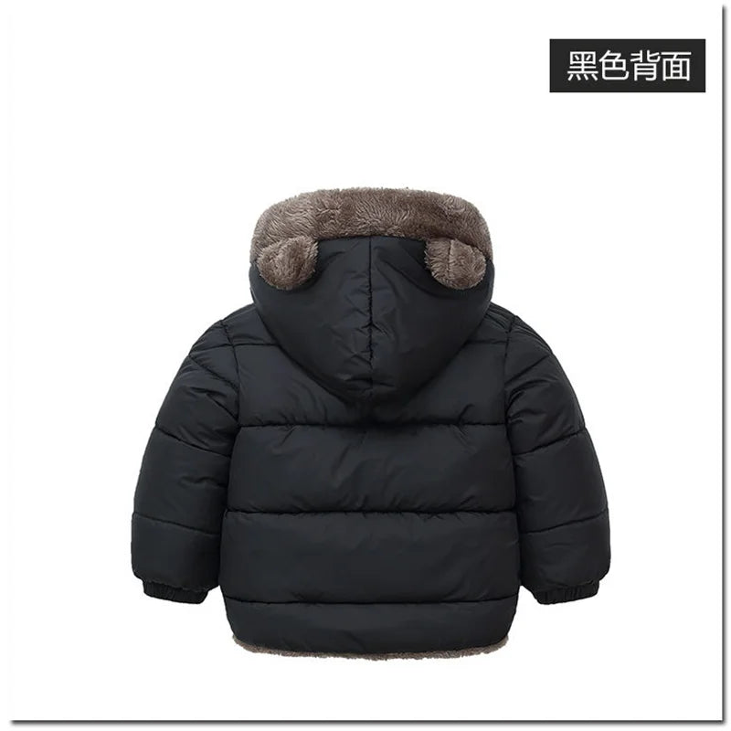 Toddler Bear Ear Hooded Jacket with Plush-Look Lining and Quilted Zip-Up Design, Kids Winter Outerwear for Boys and Girls in Sizes 24M-6T