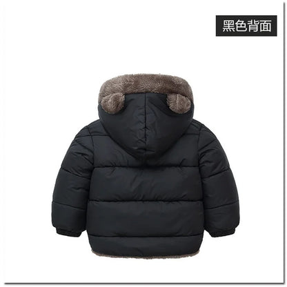 Toddler Bear Ear Hooded Jacket with Plush-Look Lining and Quilted Zip-Up Design, Kids Winter Outerwear for Boys and Girls in Sizes 24M-6T