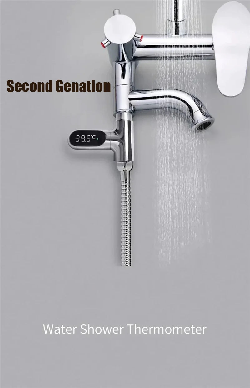 Inline Shower Water Thermometer with Large LED Temperature Display, First or Second Generation Options for Parent-Managed Bath Preparation