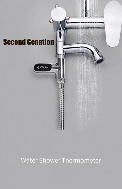 Inline Shower Water Thermometer with Large LED Temperature Display, First or Second Generation Options for Parent-Managed Bath Preparation