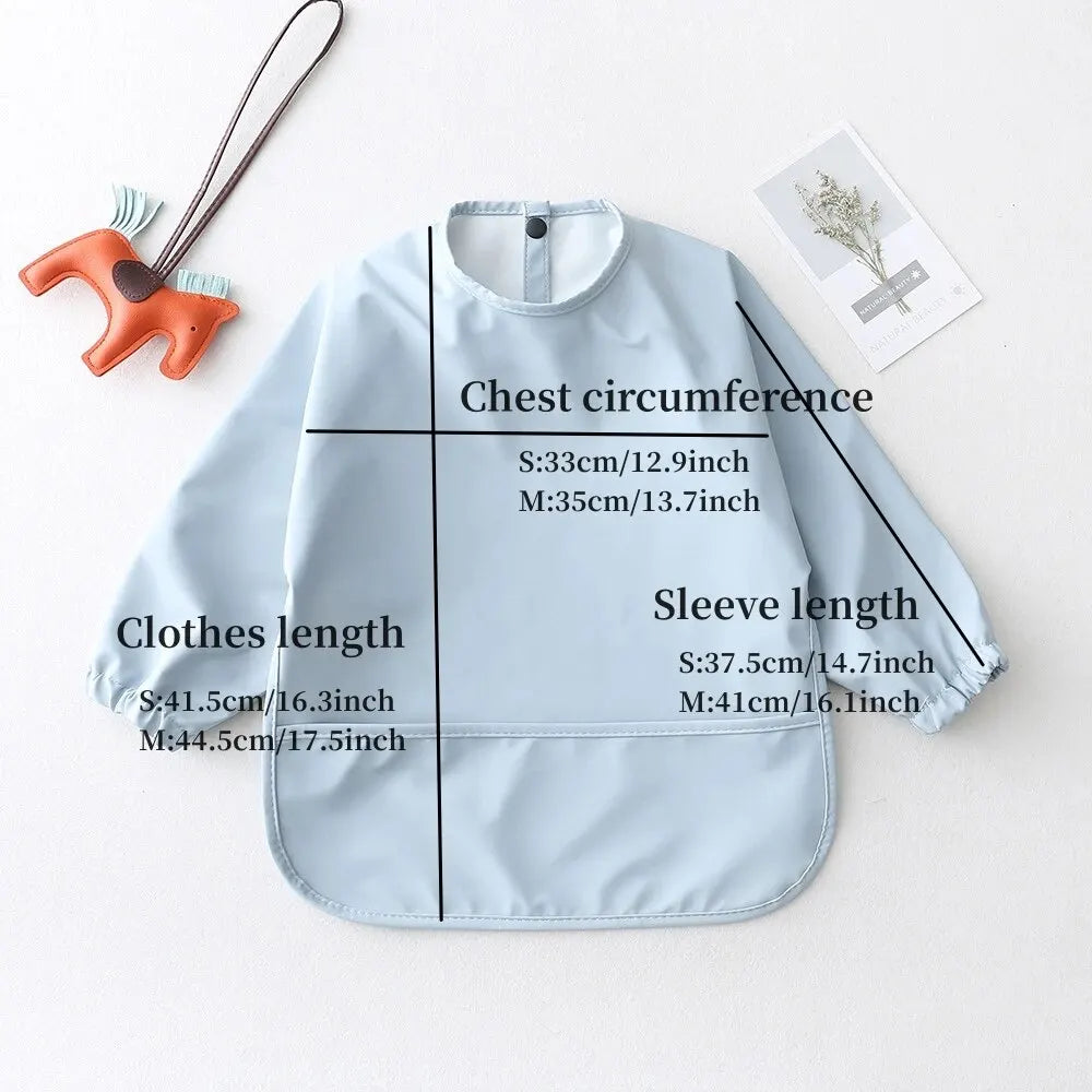 Long Sleeve Feeding Bib for Babies and Toddlers, Solid Color Polyester Mealtime Apron with Front Pocket for Snacks and Messy Art Play