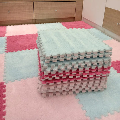 Plush Carpet Puzzle Mat, 20-Piece Interlocking EVA Foam Floor Tiles in Two-Color Options, 30 x 30 x 1 cm Squares for Nursery and Kids Rooms