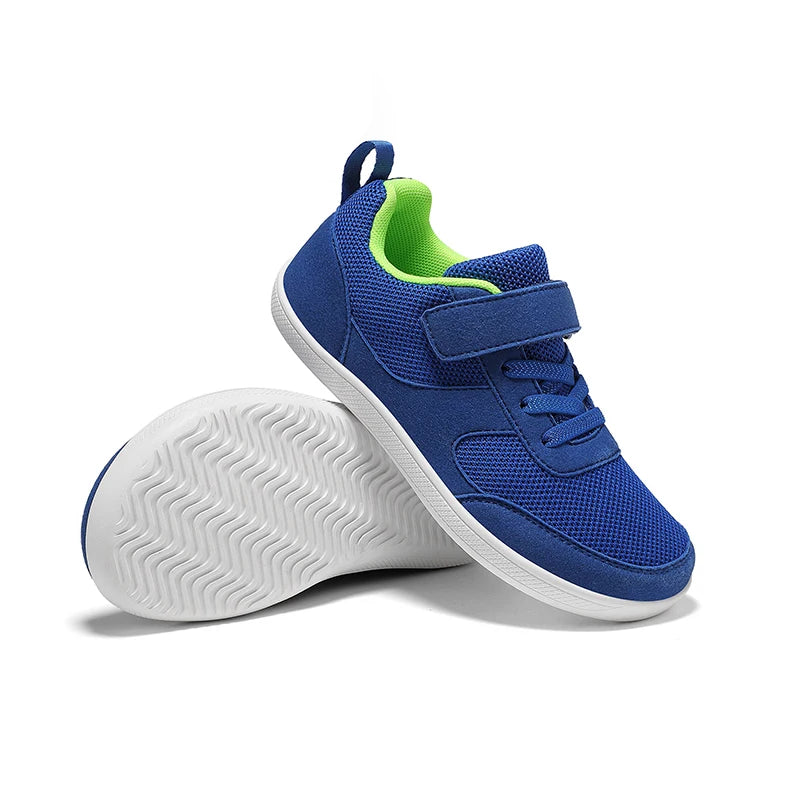 Kids Breathable Mesh Walking Shoes with Wide Toe Design, Hook-and-Loop Strap and Textured EVA Soles in Blue, Black, Pink or Grey