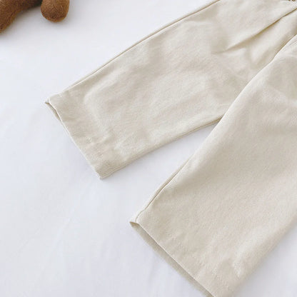 Toddler Cotton Canvas Pants with Elastic Waist and Side Pockets, Unisex Beige or Dark Gray Casual Trousers for Spring and Fall, Sizes 12M-6T