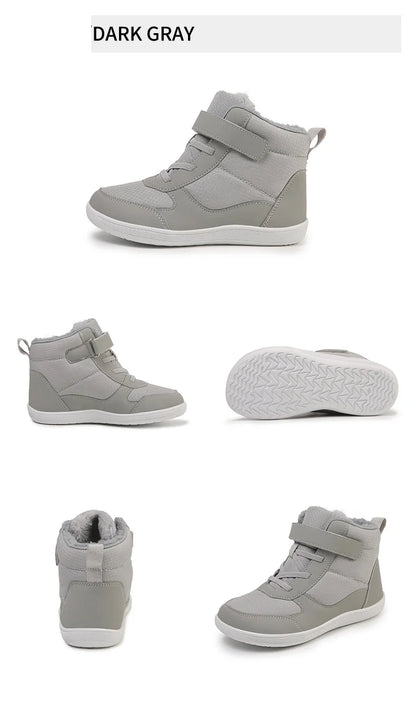 Wide Toe Winter Boots for Kids, Barefoot-Style High-Top Shoes with Cozy Lined Styling and Strap Options for Boys and Girls Cold-Weather Outfits