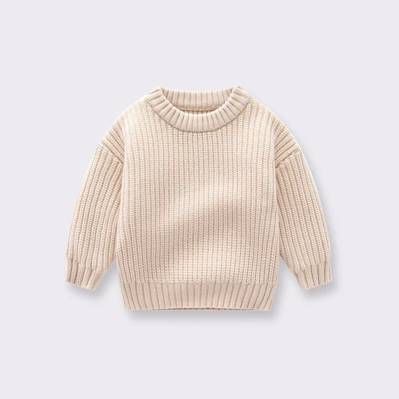 Cotton Crewneck Baby Sweater for Boys and Girls, Long Sleeve Ribbed Knit Pullover for Infants and Kids, Everyday Cool Weather Layering