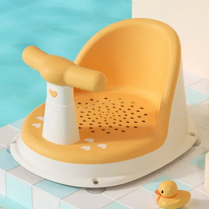Drainage-Hole Baby Bath Seat with Suction-Cup Base, Removable Front Armrest and High Backrest in Multiple Colors for Closely Supervised Bathing