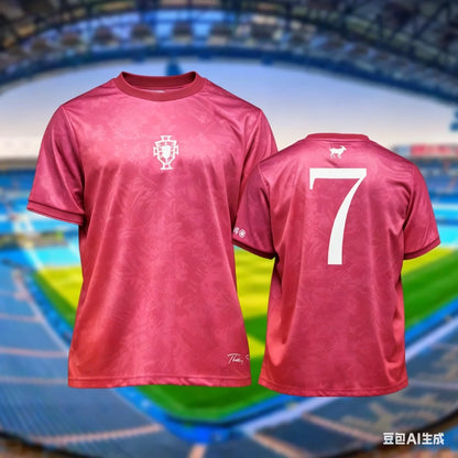 Number 7 Soccer Fan Shirt for Kids and Adults, Short Sleeve Football Jersey Style Top with Black Graphic and White Gold Designs for Family Matching
