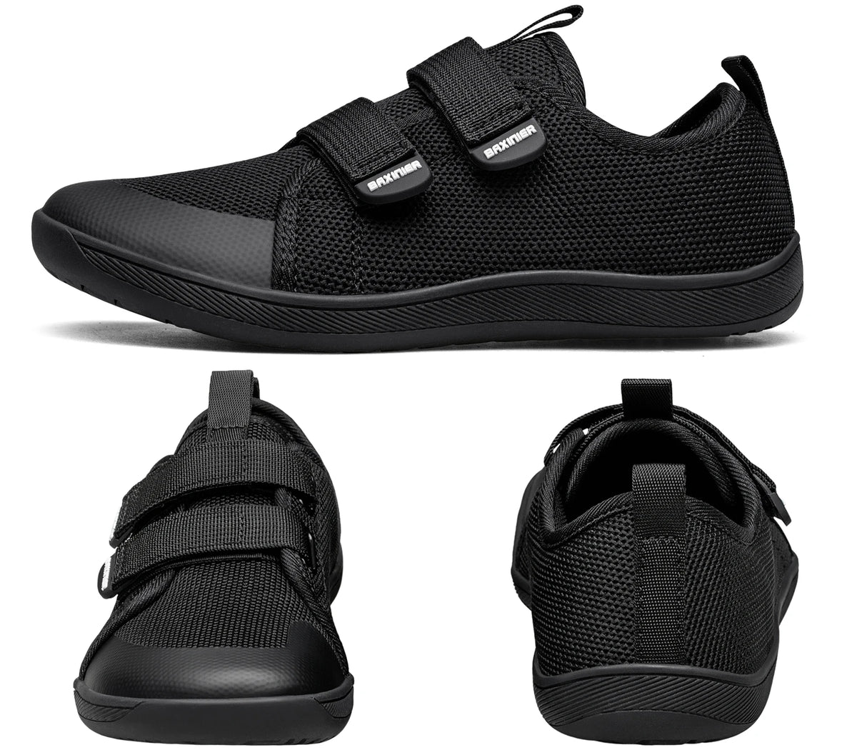 Kids Barefoot-Style Mesh Sneakers with Wide Toe and Double-Strap Fastening, Breathable Knitted Casual Walking Shoes in Gray, Black or Blue for Boys and Girls