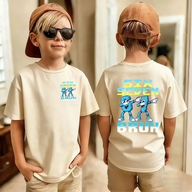 Six Seven Kids T-Shirt with Funny 67 Number Graphic, Short Sleeve Summer Top for Boys and Girls, Casual Playdate Outfits and Birthday Fan Gifts