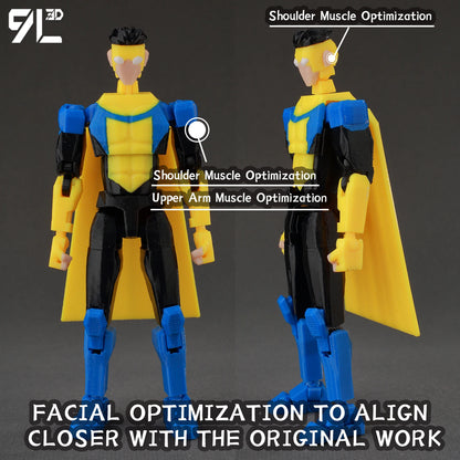 Articulated Superhero Action Figure, 3D Printed PETG Collectible with 30+ Poseable Joints, Interchangeable Parts and Accessories for Display