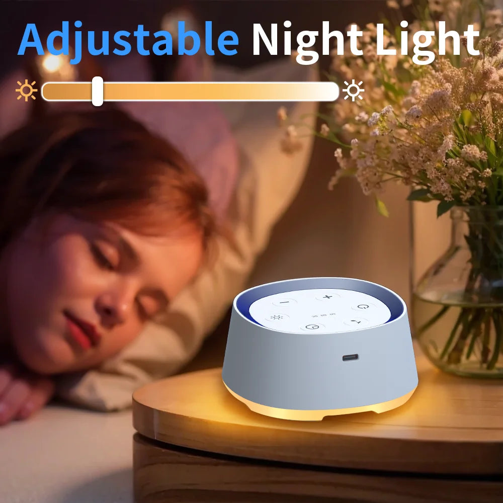 24-Sound White Noise Machine with Warm Breathing Night Light, 30/60/90-Minute Auto-Off Timer and USB Rechargeable Design for Nursery and Travel