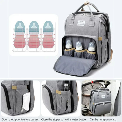 Diaper Bag Backpack with Fold-Out Changing Station, Large Capacity Baby Essentials Organizer with Bottle Pockets and Changing Mat for Parents