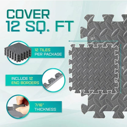 Foam Gym Flooring Tiles with Interlocking Puzzle Edges, Textured EVA 30 cm Floor Mats for Home Workouts and Supervised Playroom Activities