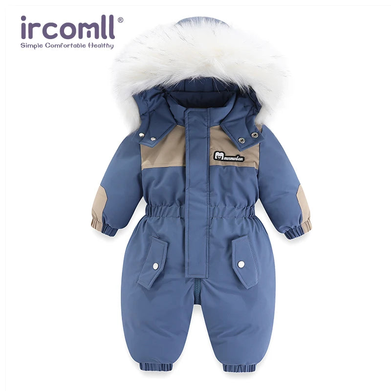 Toddler Hooded Snowsuit by Ircomll, Padded One-Piece Winter Outerwear with Plush-Look Hood Trim, Elastic Cuffs and Pockets, Sizes 18M to 4-5T