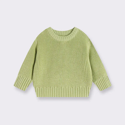 Cotton Crewneck Baby Sweater for Boys and Girls, Long Sleeve Ribbed Knit Pullover for Infants and Kids, Everyday Cool Weather Layering