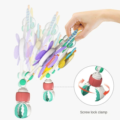 Stroller Activity Toy Arch with Colorful Hanging Play Details, Ocean or Bee Theme Clip-On Baby Play Bar for Supervised Sensory Exploration