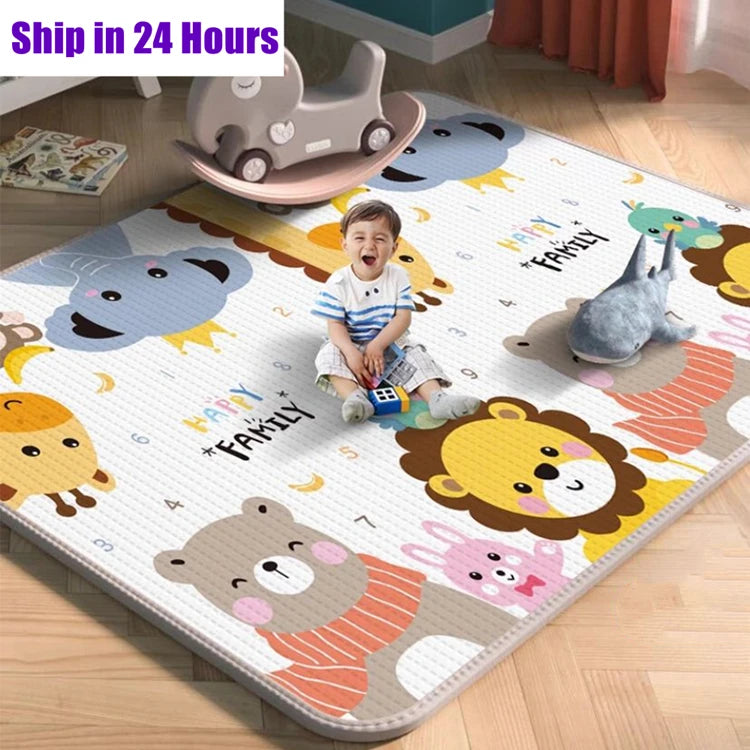 Double-Sided Baby Floor Mat with Animal and Scene Prints, Foldable Foam Crawling Rug in Five Size and Thickness Options for Supervised Play
