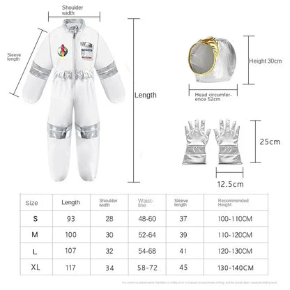 Space Explorer Costume for Kids with White Astronaut Jumpsuit, Space-Themed Patches and Metallic Trim Options for Halloween and Birthday Parties