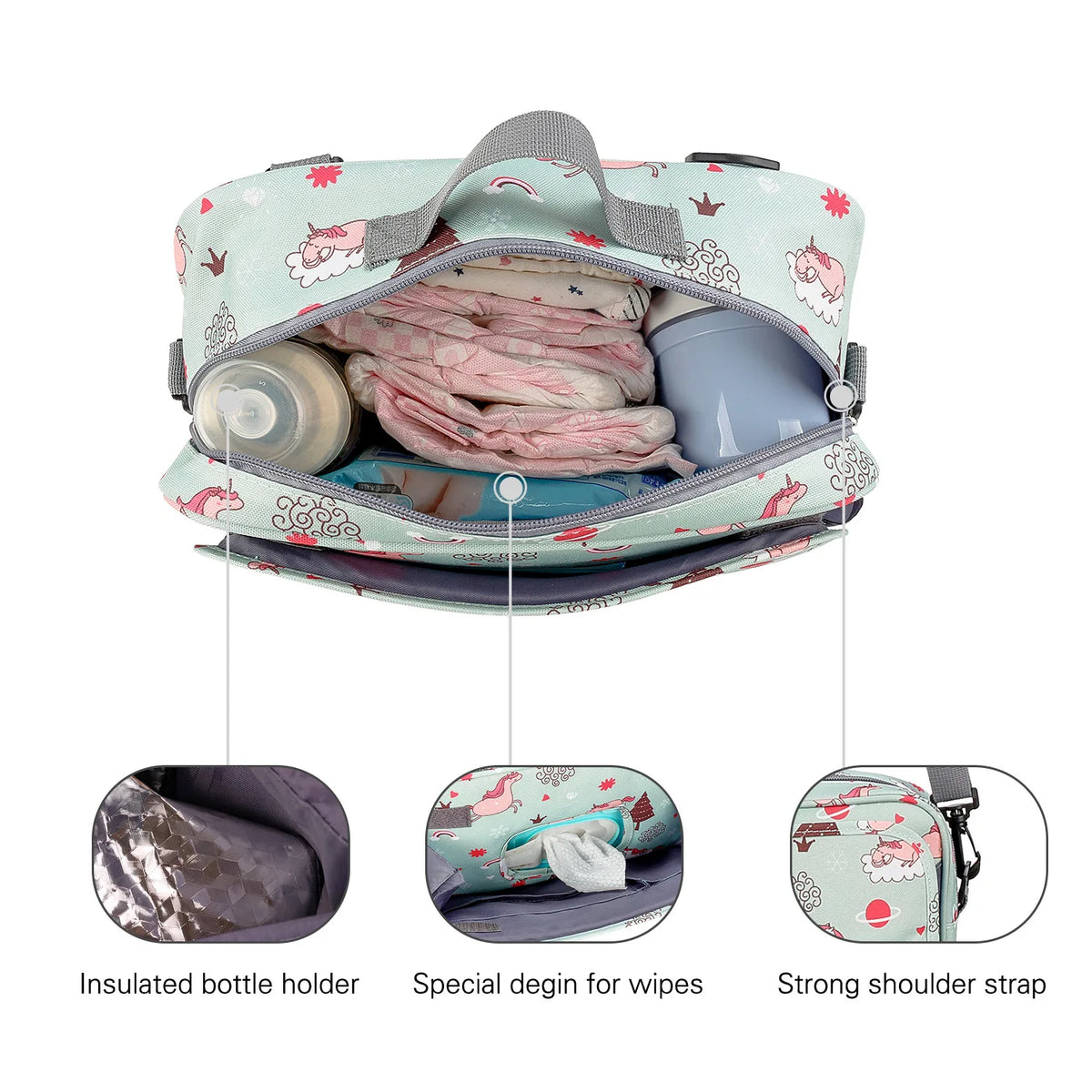 Baby Diaper Bag Wet Dry Storage Pouch with Printed Designs, Reusable Organizer for Diaper Changes, Baby Essentials and Everyday Outings