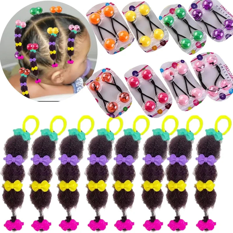 Bubble Puff Ponytail Extensions for Girls, 8-Pack Afro-Textured Hair Accessories with Elastic Loops and Beaded Styling Set Options