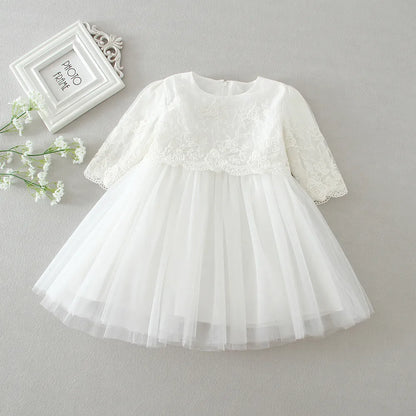 Baby Baptism Gown for Girls with Long Sleeves, Lace Details and Cotton Lining, Dress and Cap Set for Christening and First Birthday Photos