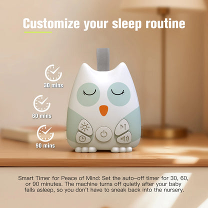 Owl Baby Sound Machine with Cry Sensor, 30 Soothing Sounds, Breathing Night Light and 30/60/90-Minute Timer, USB-C Rechargeable for Nursery & Travel