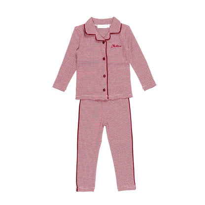 Striped Cotton Kids Matching Outfits with Collared Button Front, Blue and Red Two-Piece Styles, Baby Footie and Dress Options for Sibling Photos