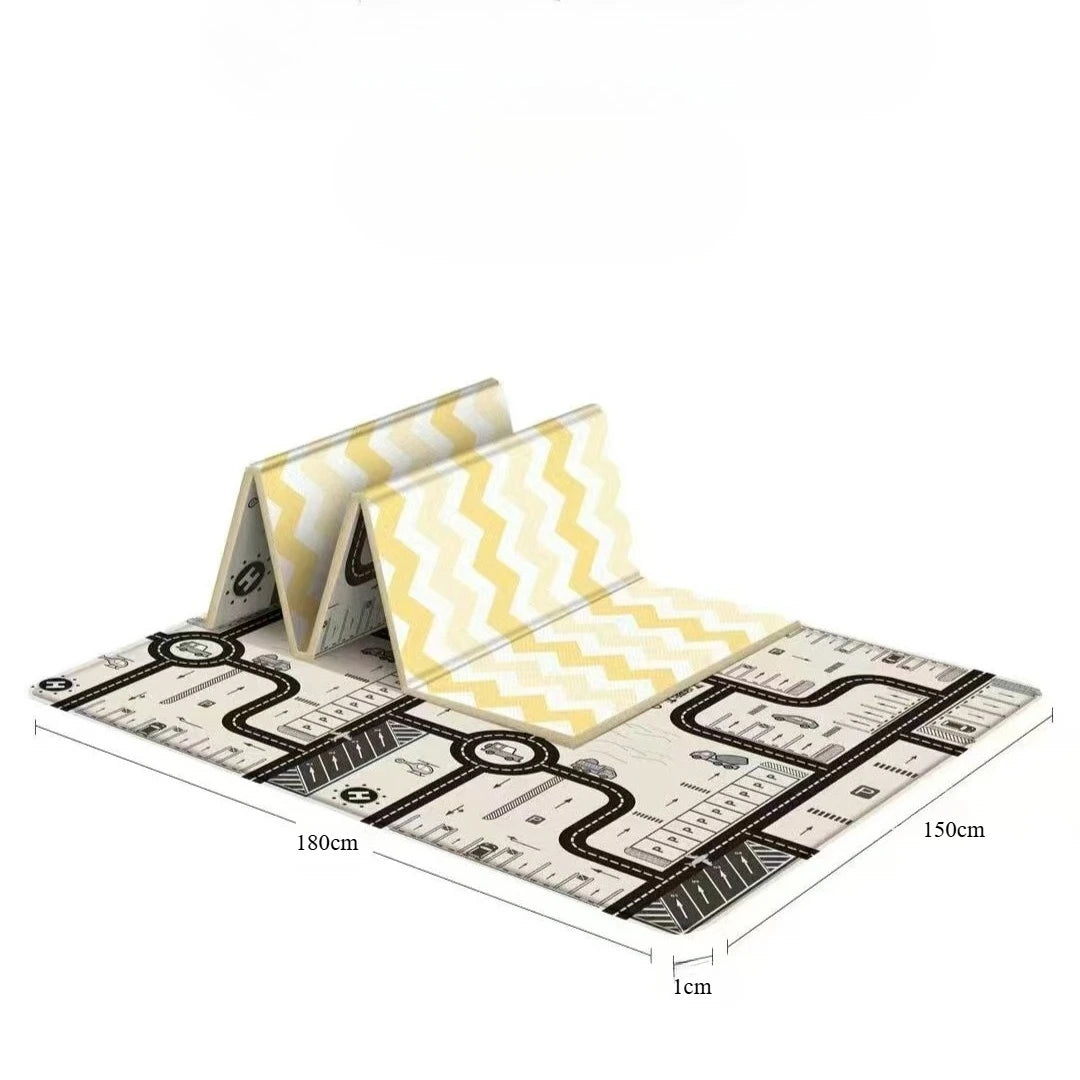 Foldable Baby Activity Mat with Double-Sided Prints, LDPE Padded Wipe-Clean Floor Surface and Carry Bag for Supervised Tummy Time and Toddler Play